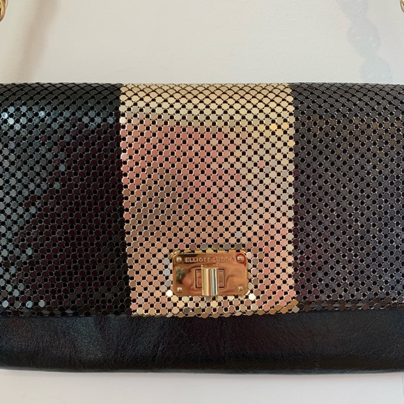 Elliott Lucca Metallic Chain Leather Clutch Shoulder Bag - Picture 7 of 12